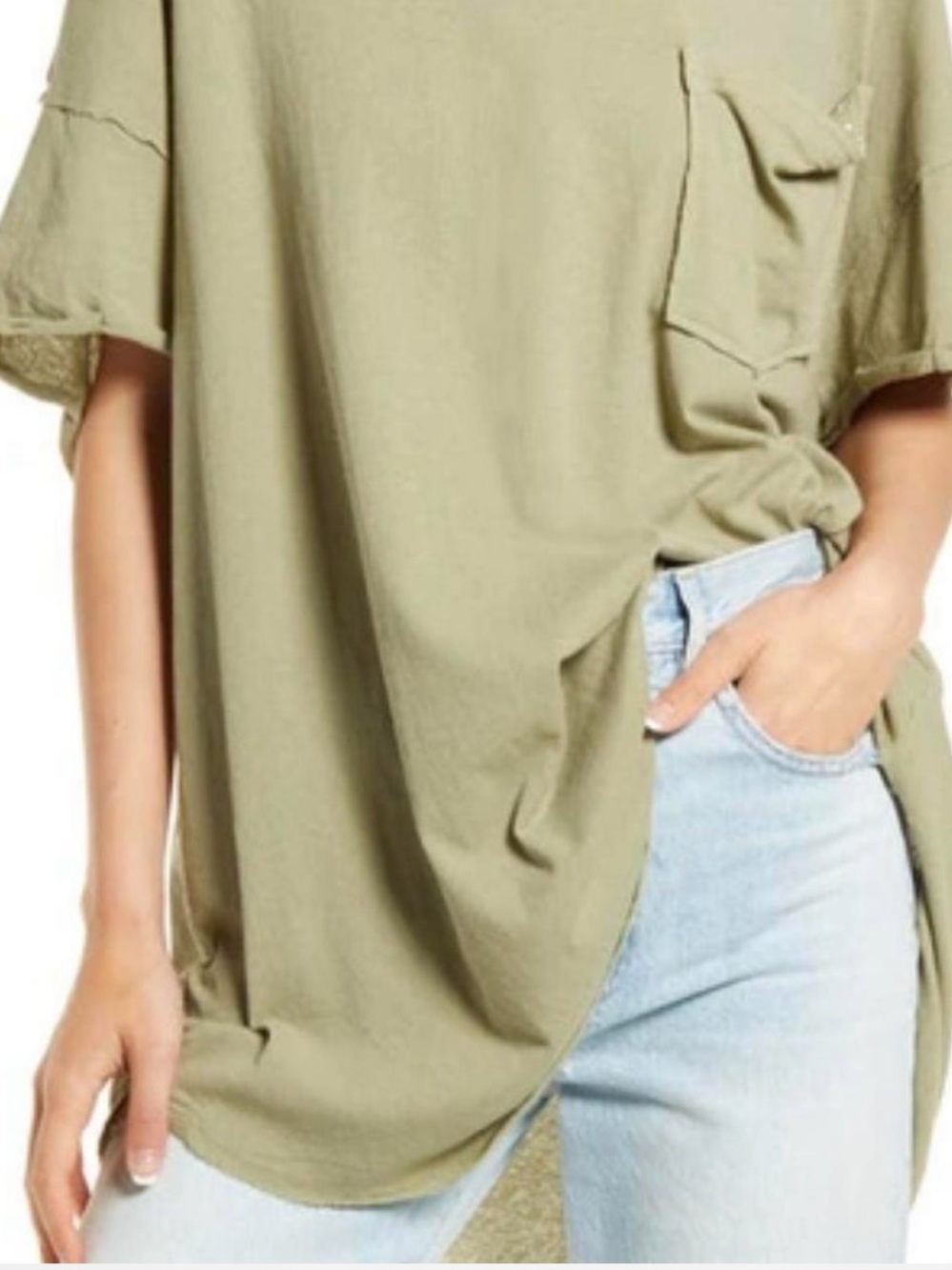 Relaxed Olive Green Pocket Tee - Women
